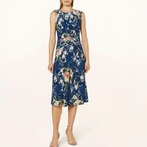 Lauren Ralph Lauren Women's Floral Twist-Front Stretch Dress in Floral Blue Sz 4